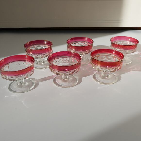 Vintage Ruby Sherbet Glasses Flashed Glass Tiffin, King’ Crown Set of 6 - Picture 3 of 10
